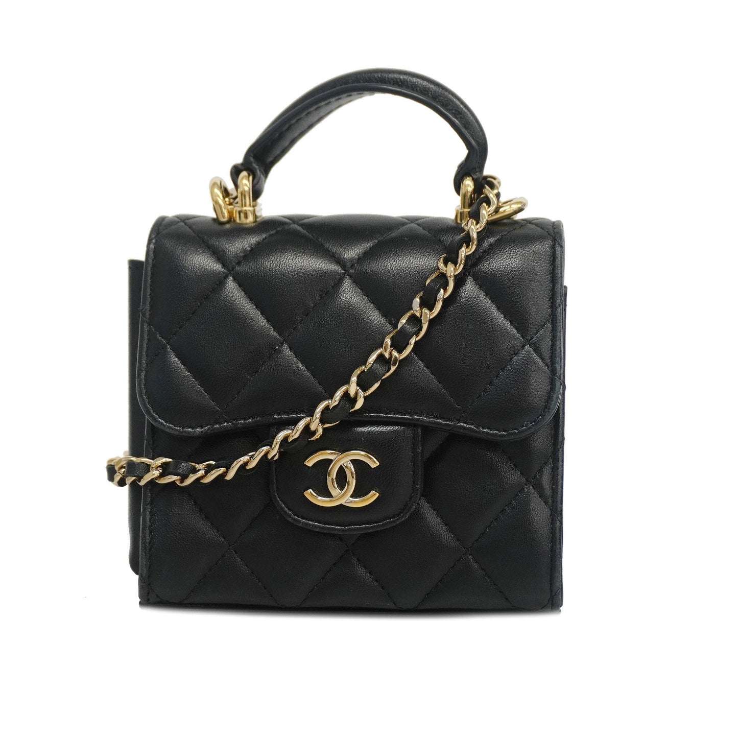 CHANELAuth  Matelasse Chain Shoulder Women's Lambskin Black