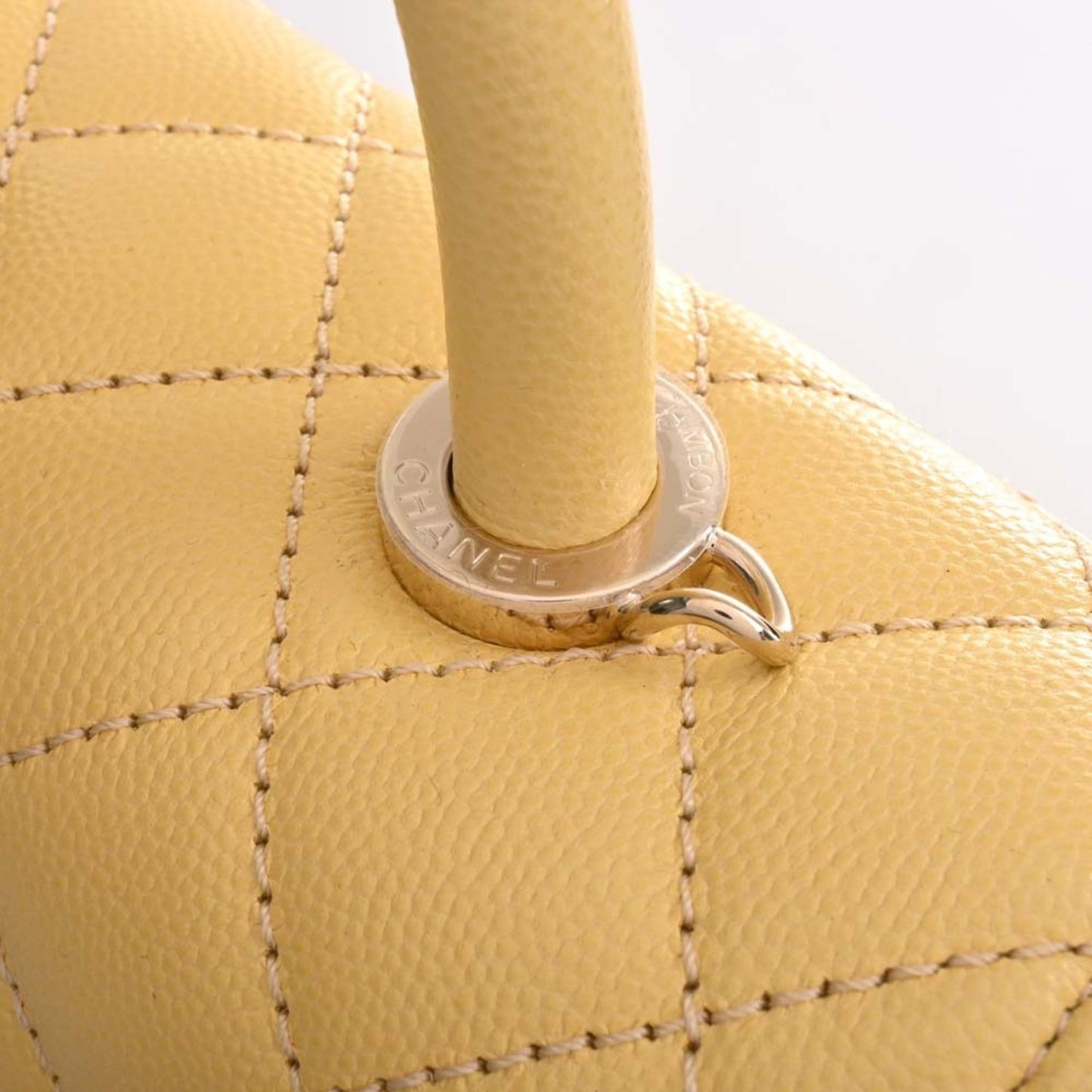 CHANEL Caviar Skin Matelasse Coco Mark Chain Shoulder Bag Yellow Ladies