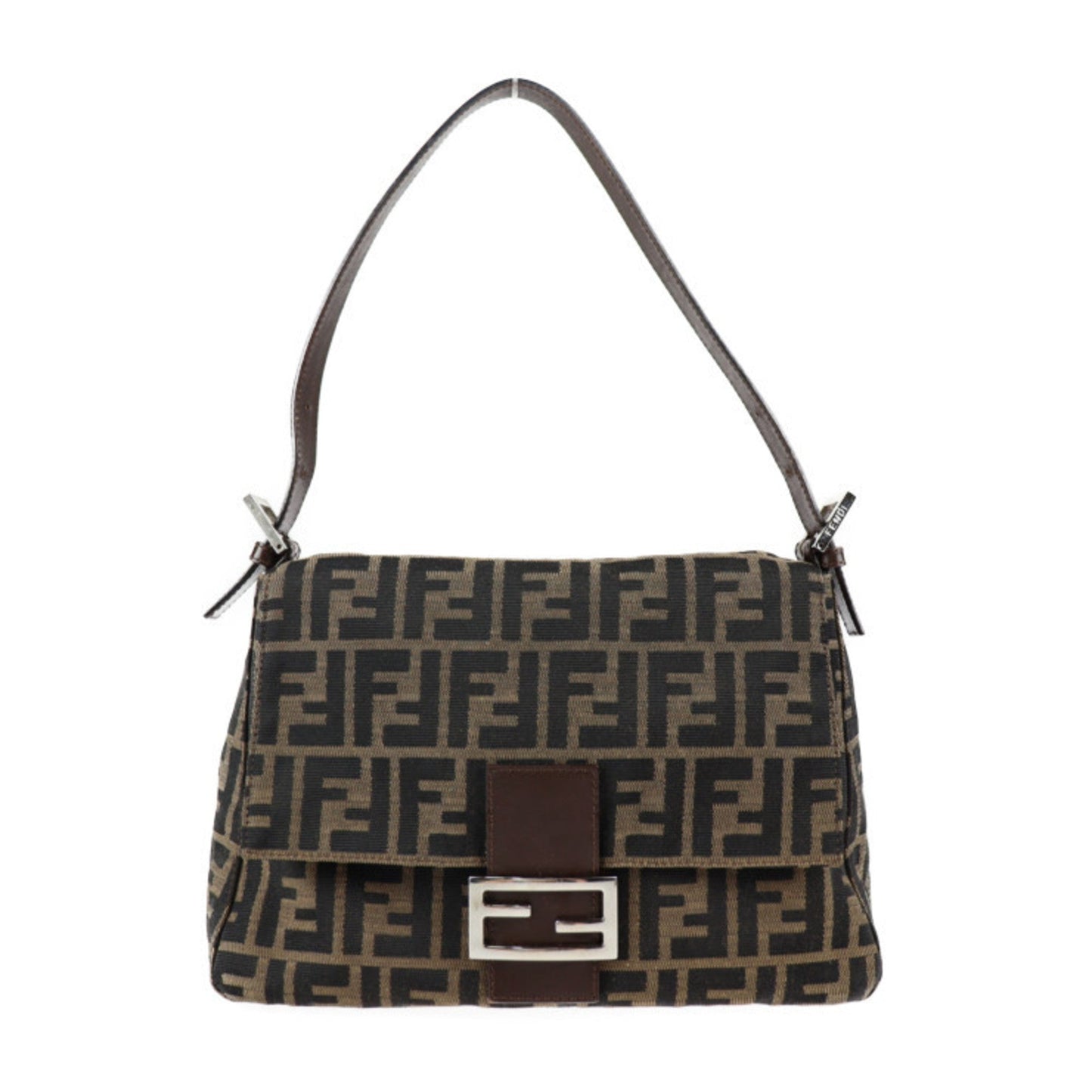 FENDI Mamma Bucket Handbag 2348 26325 008 Canvas Leather Brown Silver Hardware Zucca One Shoulder Bag