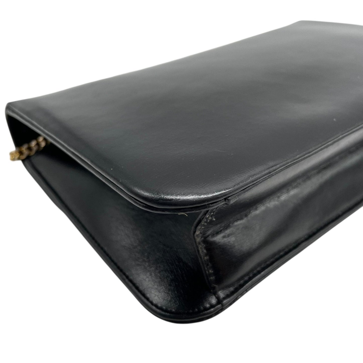 Christian Dior Chain Shoulder Bag Black Leather Genuine Vintage Logo Metal Fittings Crossbody Women's K3