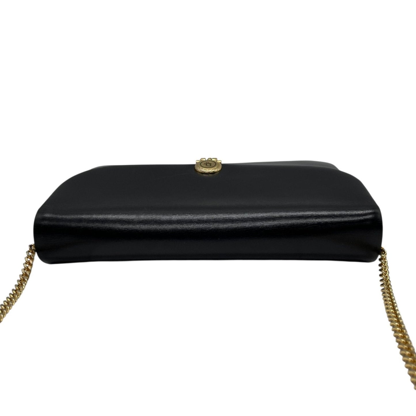 Christian Dior Chain Shoulder Bag Black Leather Genuine Vintage Logo Metal Fittings Crossbody Women's K3