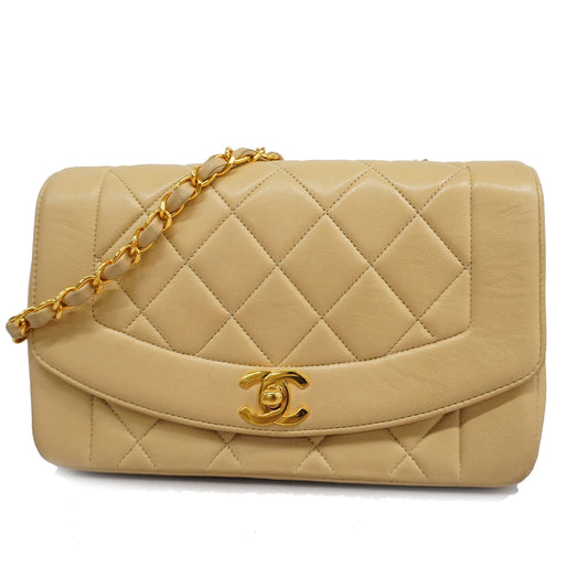 CHANELAuth  Matelasse Diana Flap Single Chain Women's Leather Shoulder Bag Beige