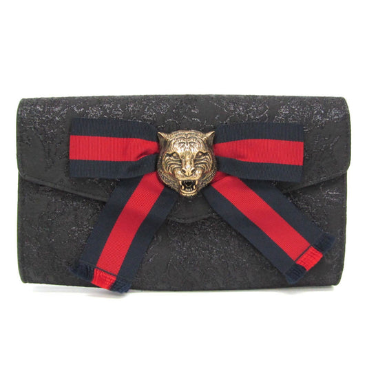 Gucci Animalier Ribbon Flower 460457 Women's Nylon Clutch Bag Black