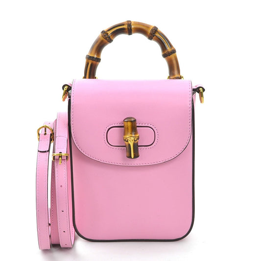 GUCCI Shoulder Bag Backpack Bamboo Leather Pink Gold Women's 702106 e59818a