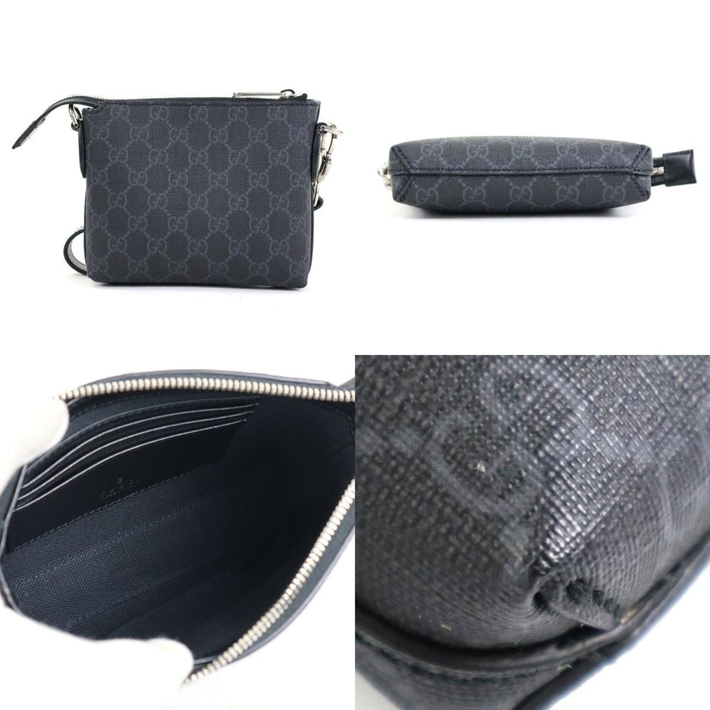 GUCCI Crossbody Shoulder Bag Pouch Interlocking G GG Supreme Canvas Dark Gray Men's 723306