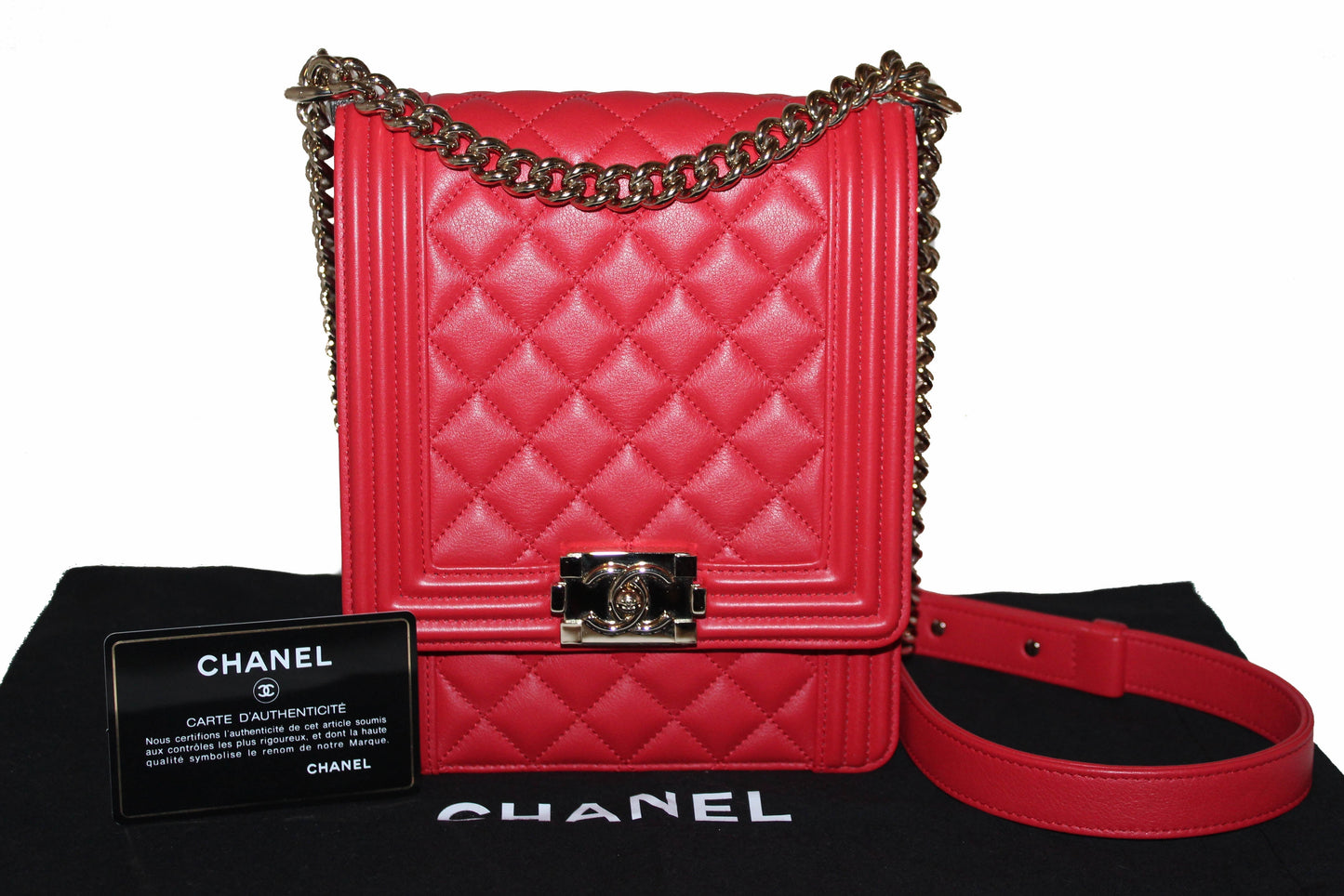 Chanel Red North South Boy Calfskin Leather Shoulder Bag