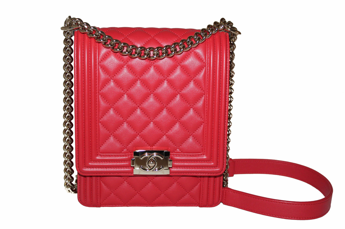 Chanel Red North South Boy Calfskin Leather Shoulder Bag