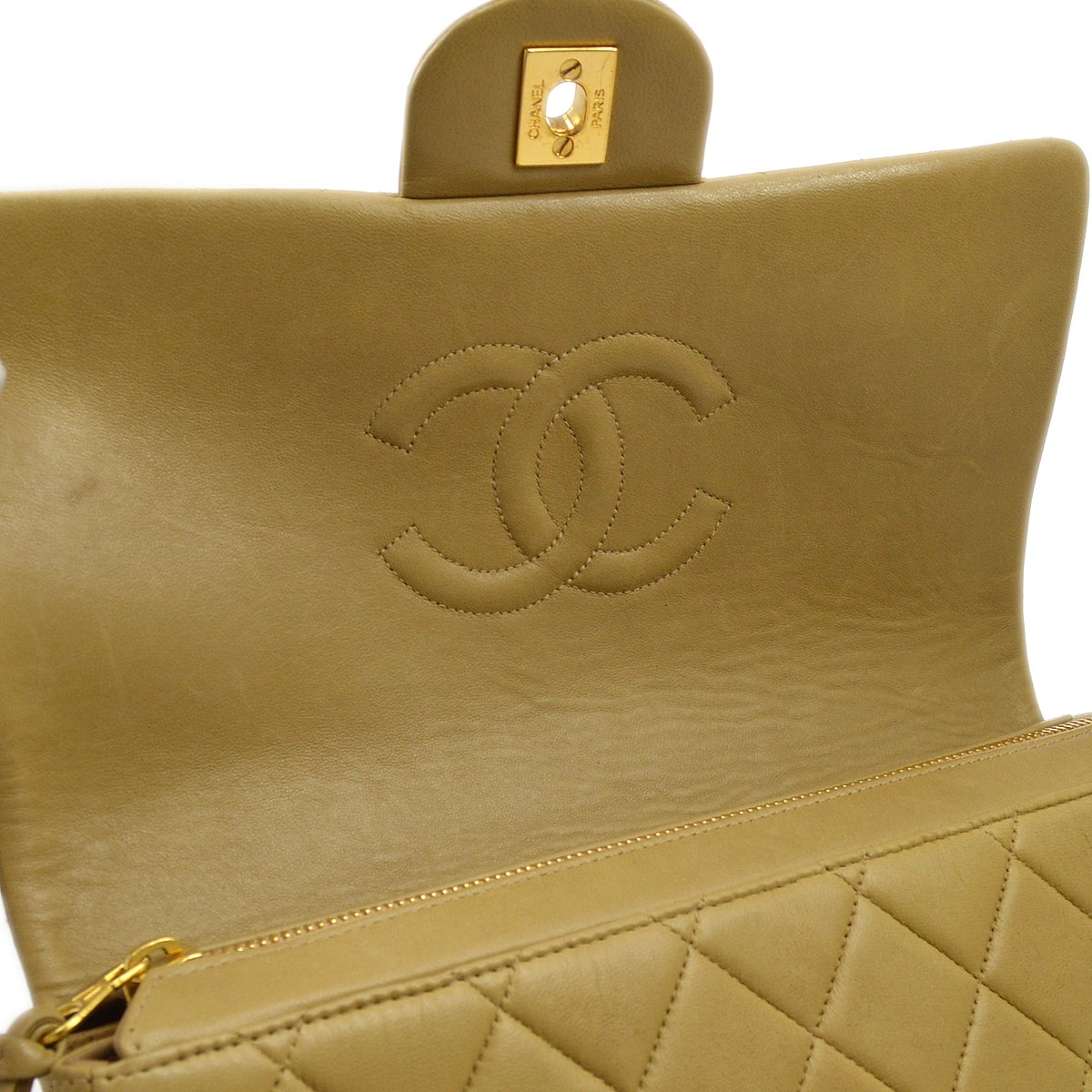 CHANEL 1994-1996 Beige Lambskin Quilted CF Backpack Medium