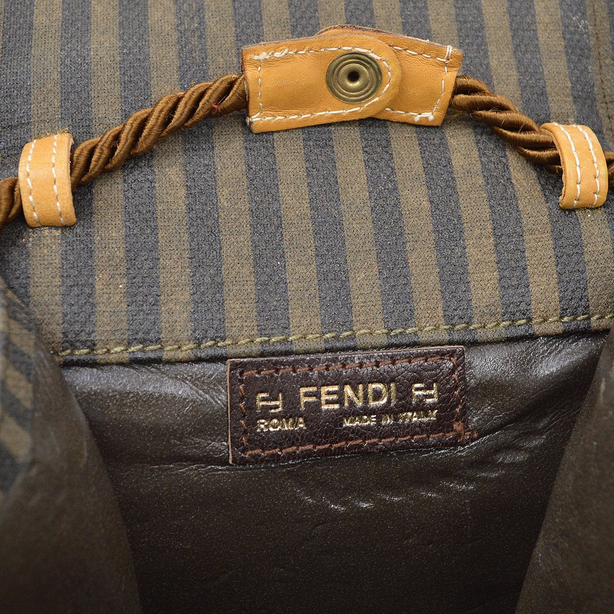 FENDI 70s Pequin Pattern Shoulder Pochette Bag Brown