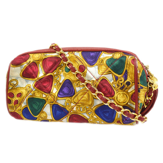 CHANEL 1986-1988 Satin Bijoux-printed oval Shoulder Bag
