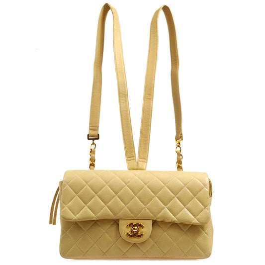 CHANEL Classic Flap Backpack Beige Lambskin 18066