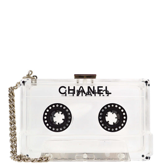 Chanel Clear Acrylic Cassette Tape Clutch Bag 04P