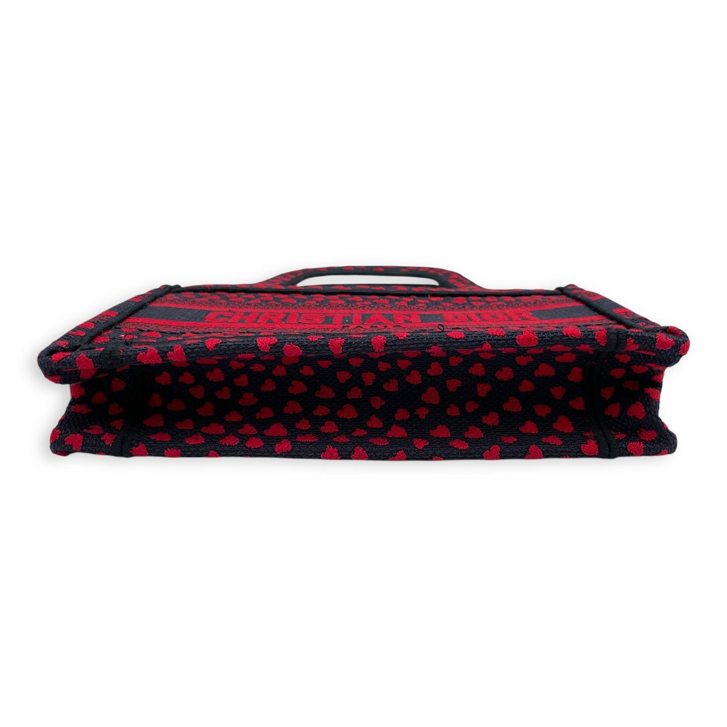 Book Tote with Heart Motif Mini Blue/Red Top Handle Bag in Canvas