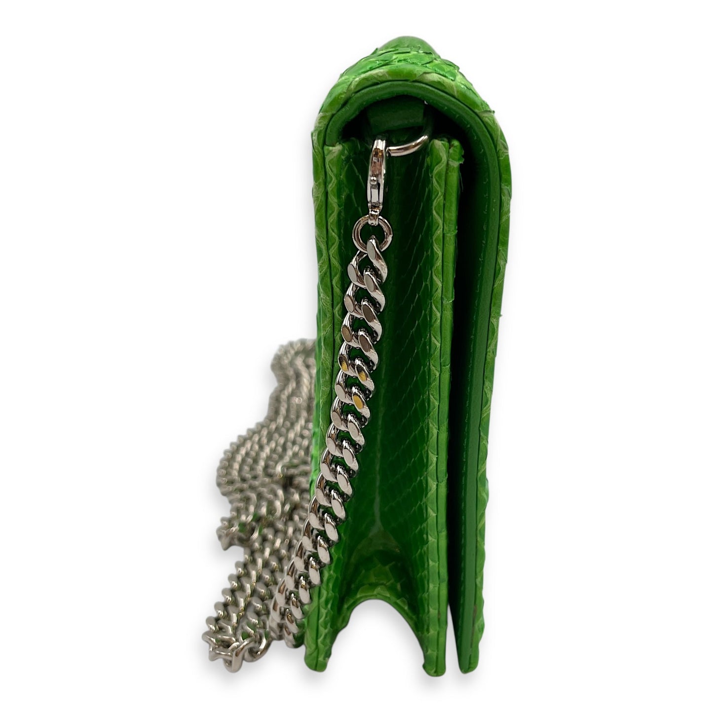 Diorama Green Clutch in Python, Silver hardware