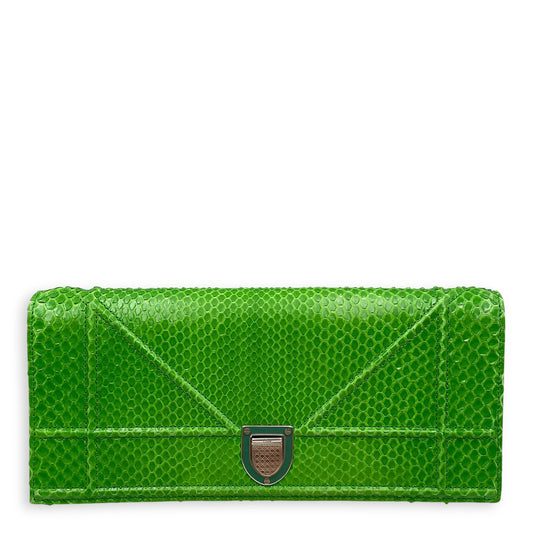 Diorama Green Clutch in Python, Silver hardware