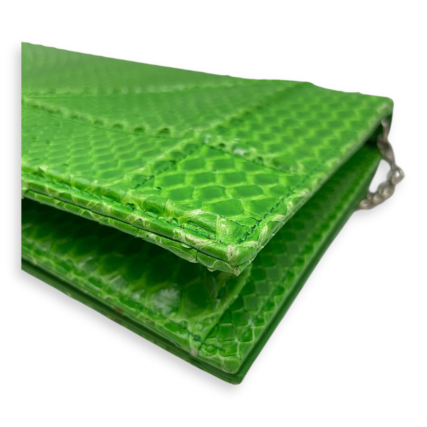 Diorama Green Clutch in Python, Silver hardware