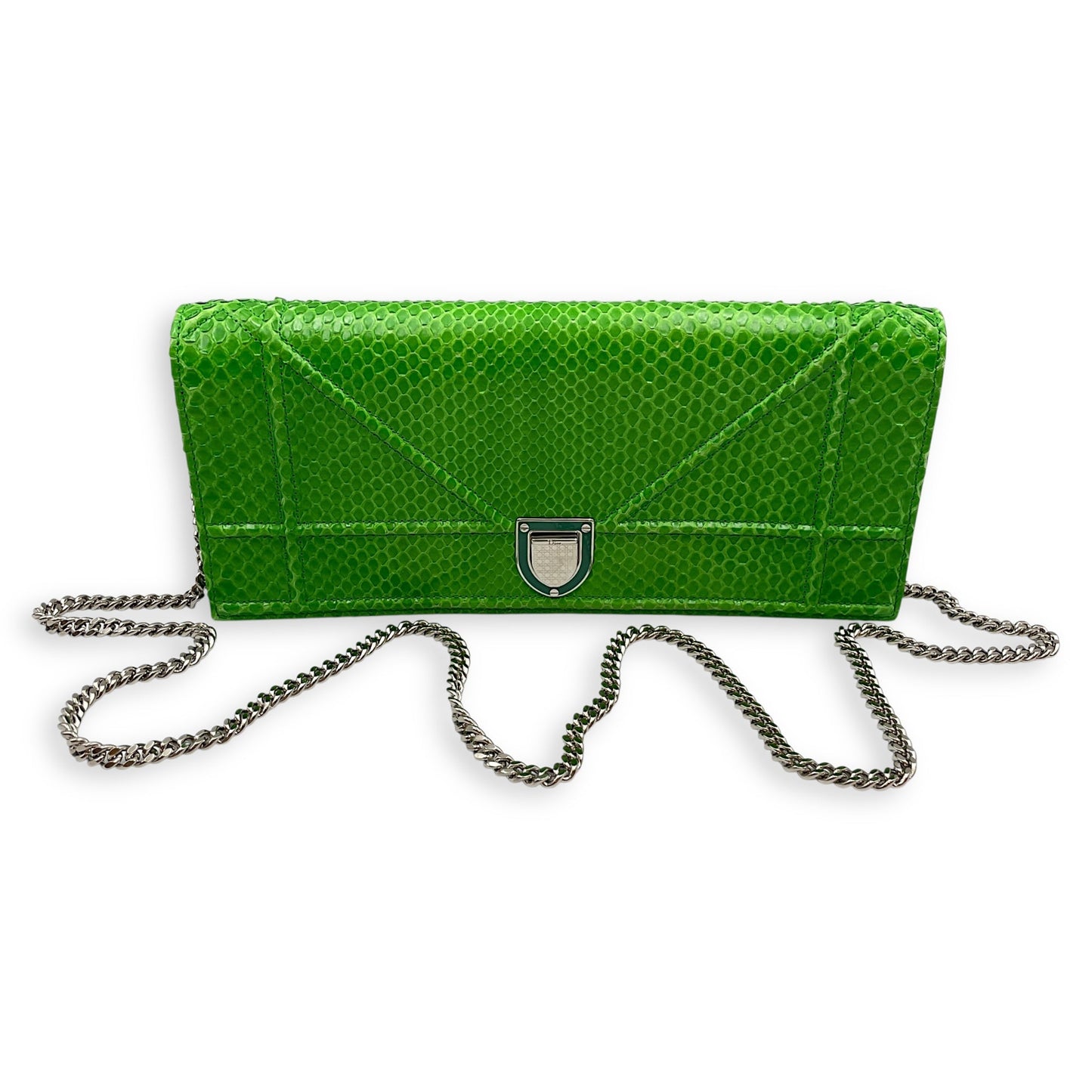 Diorama Green Clutch in Python, Silver hardware
