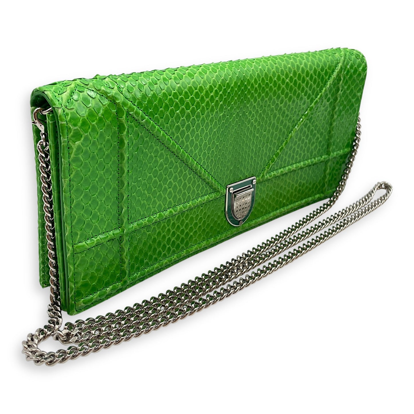 Diorama Green Clutch in Python, Silver hardware