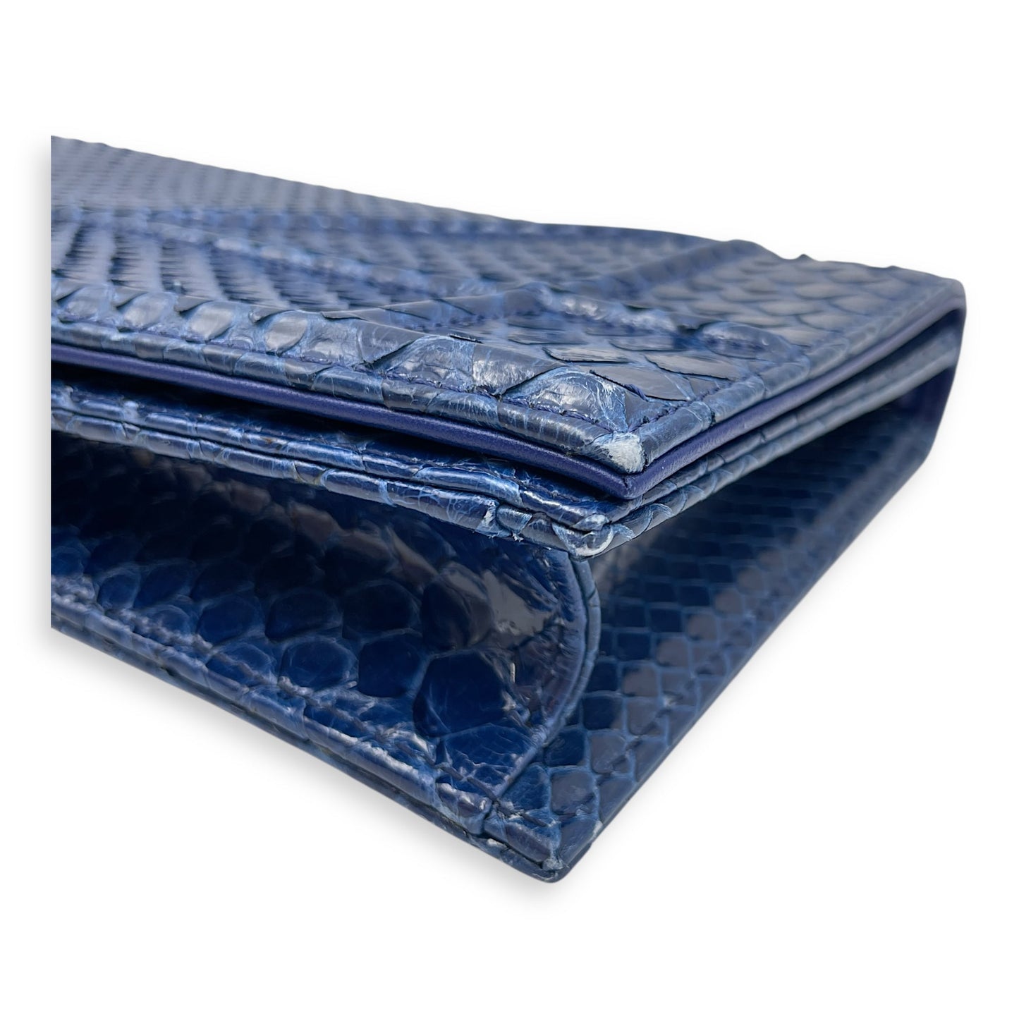 Diorama Blue Clutch in Python, Silver hardware