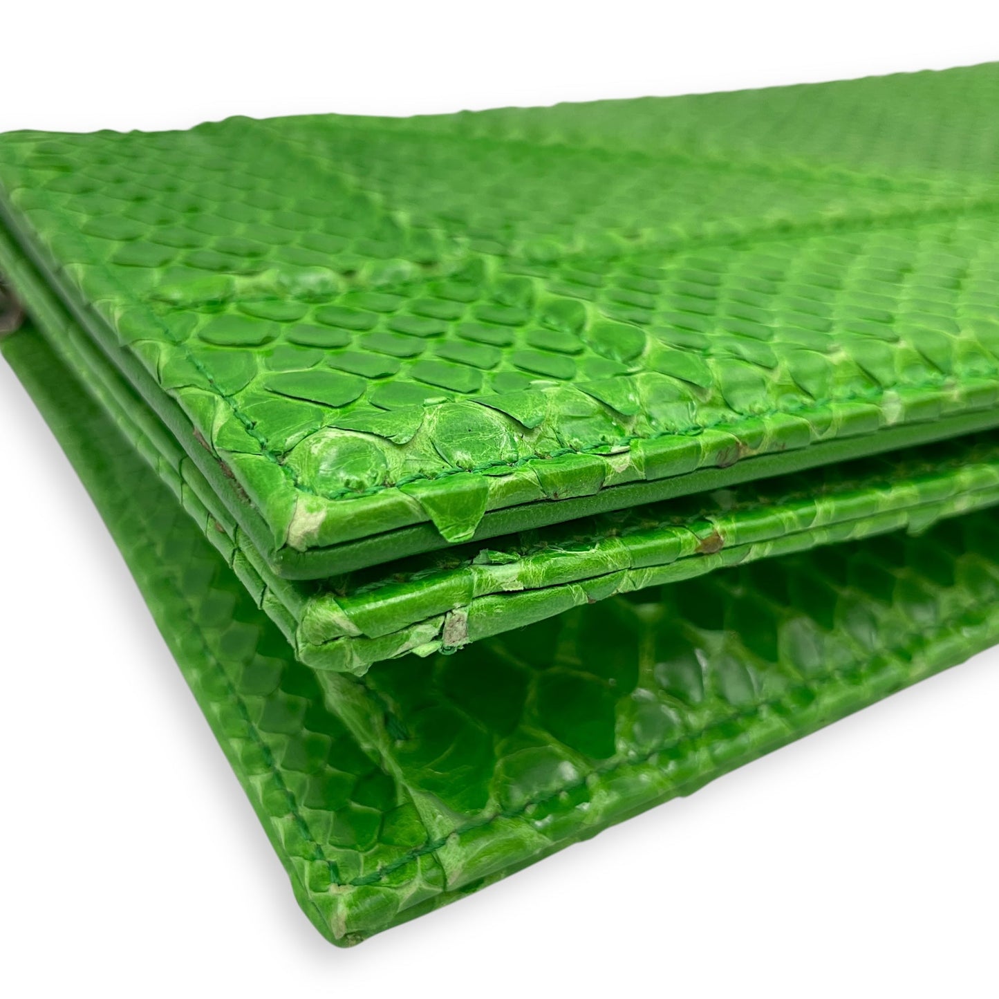 Diorama Green Clutch in Python, Silver hardware