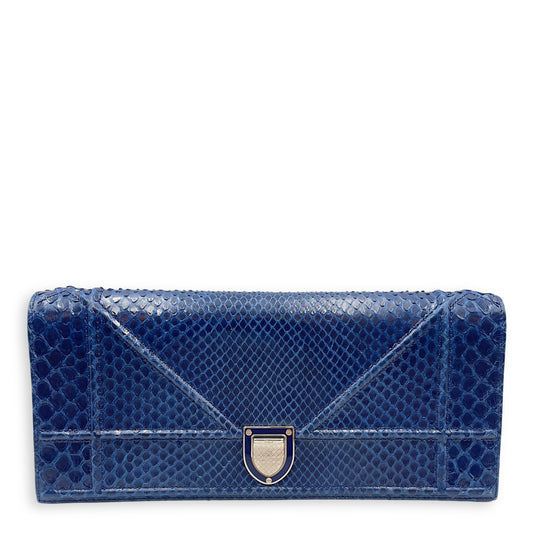 Diorama Blue Clutch in Python, Silver hardware