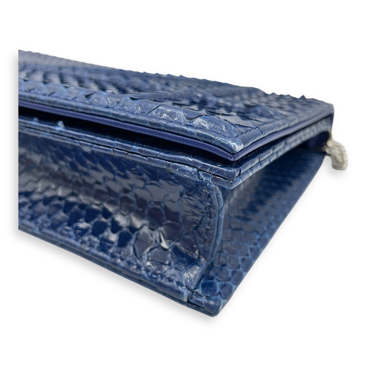 Diorama Navy Clutch in Python Leather, Silver hardware
