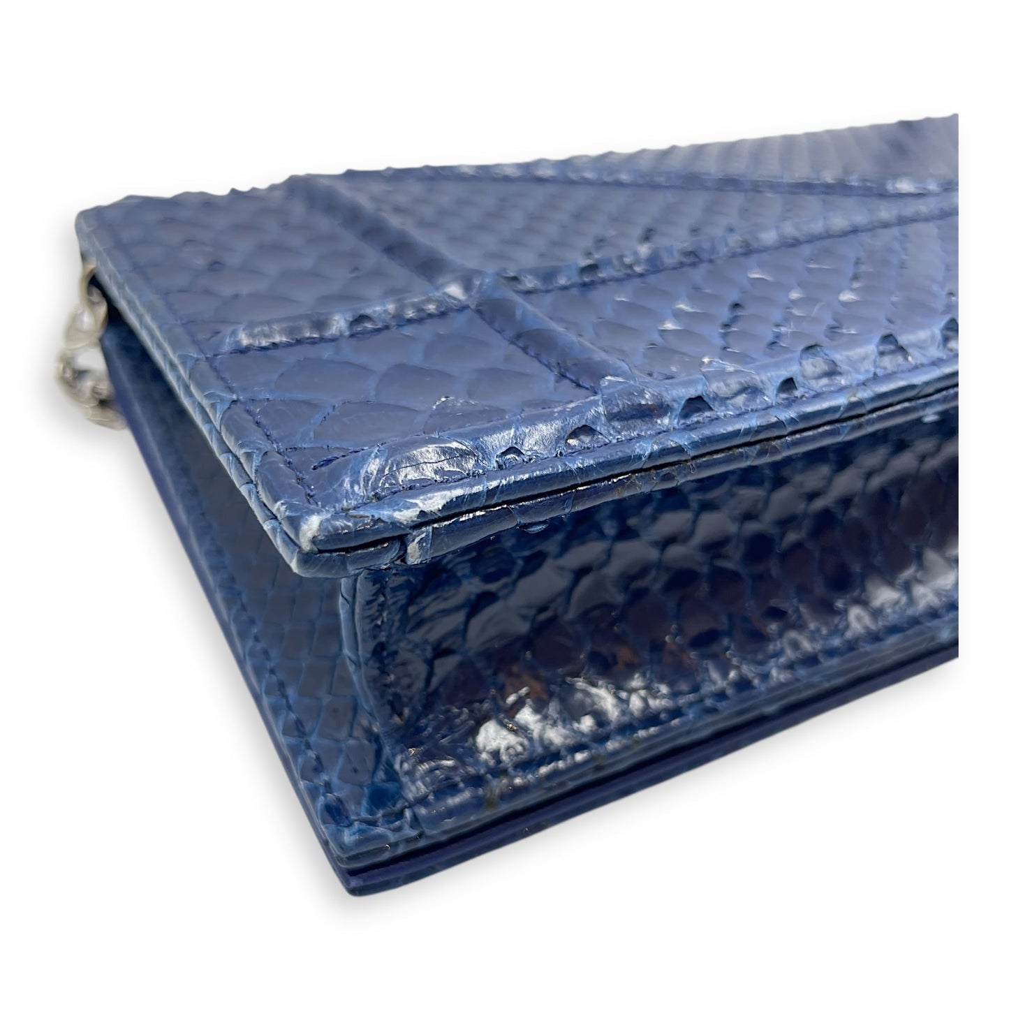 Diorama Navy Clutch in Python Leather, Silver hardware