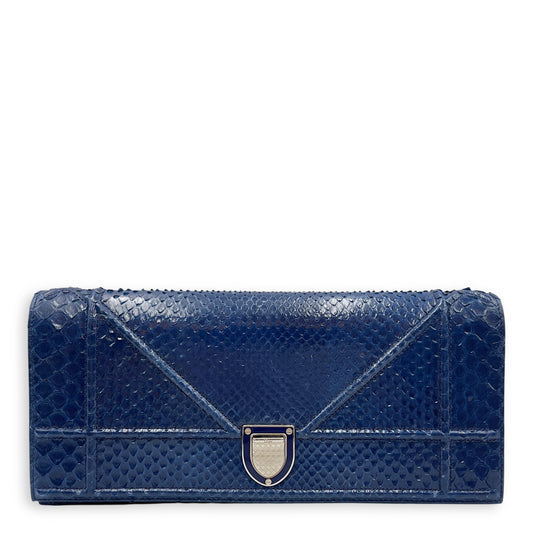 Diorama Navy Clutch in Python Leather, Silver hardware