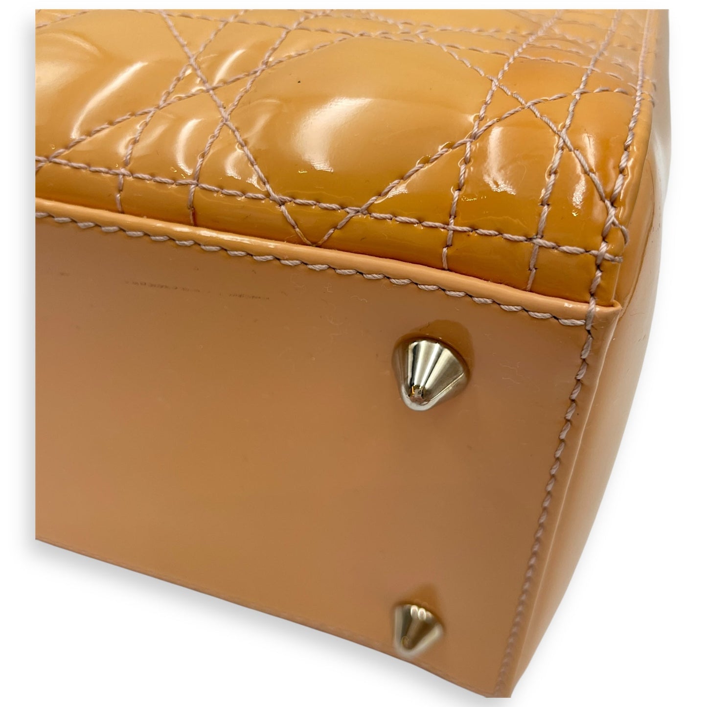 Lady Dior Cannage Medium Orange Shoulder Bag in Patent Leather, Silver hardware