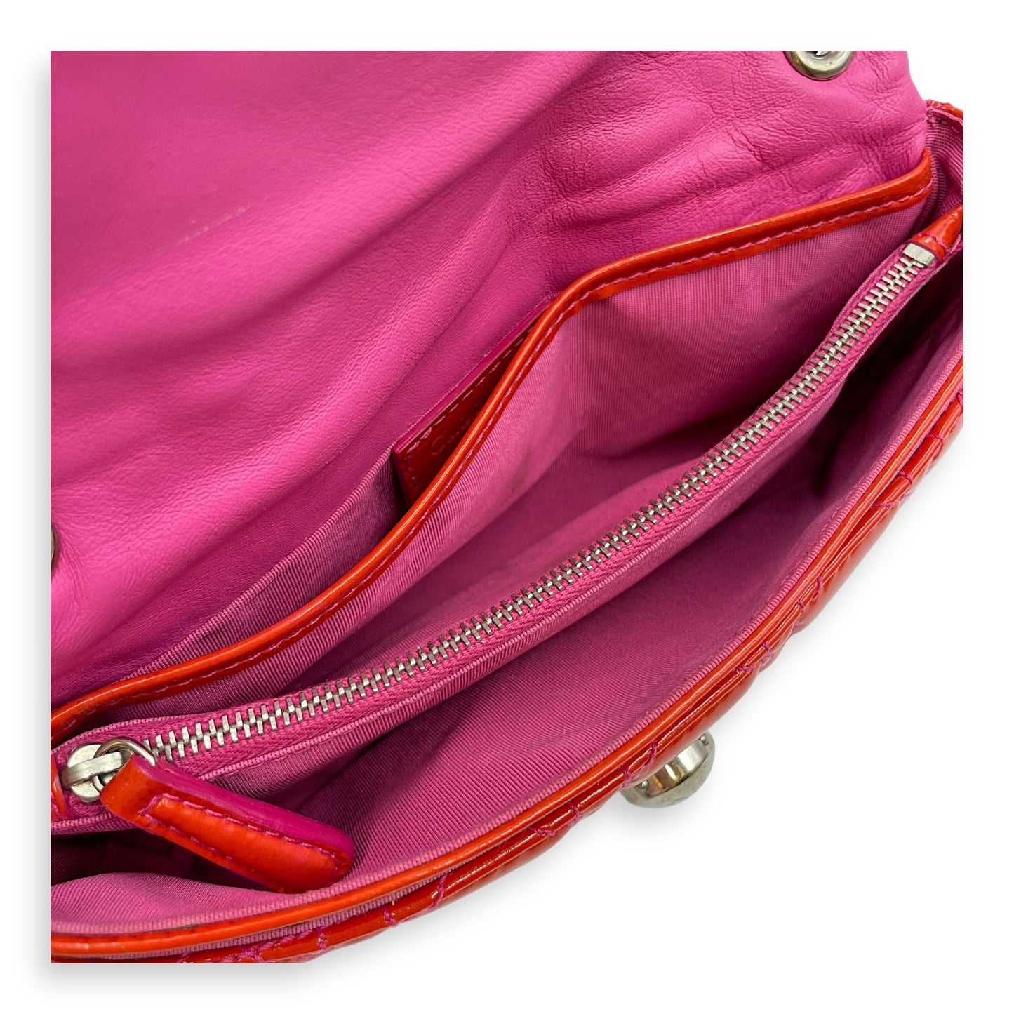 Lady Dior Rendezvous Orange/Pink Shoulder Bag in Patent Leather, Silver hardware