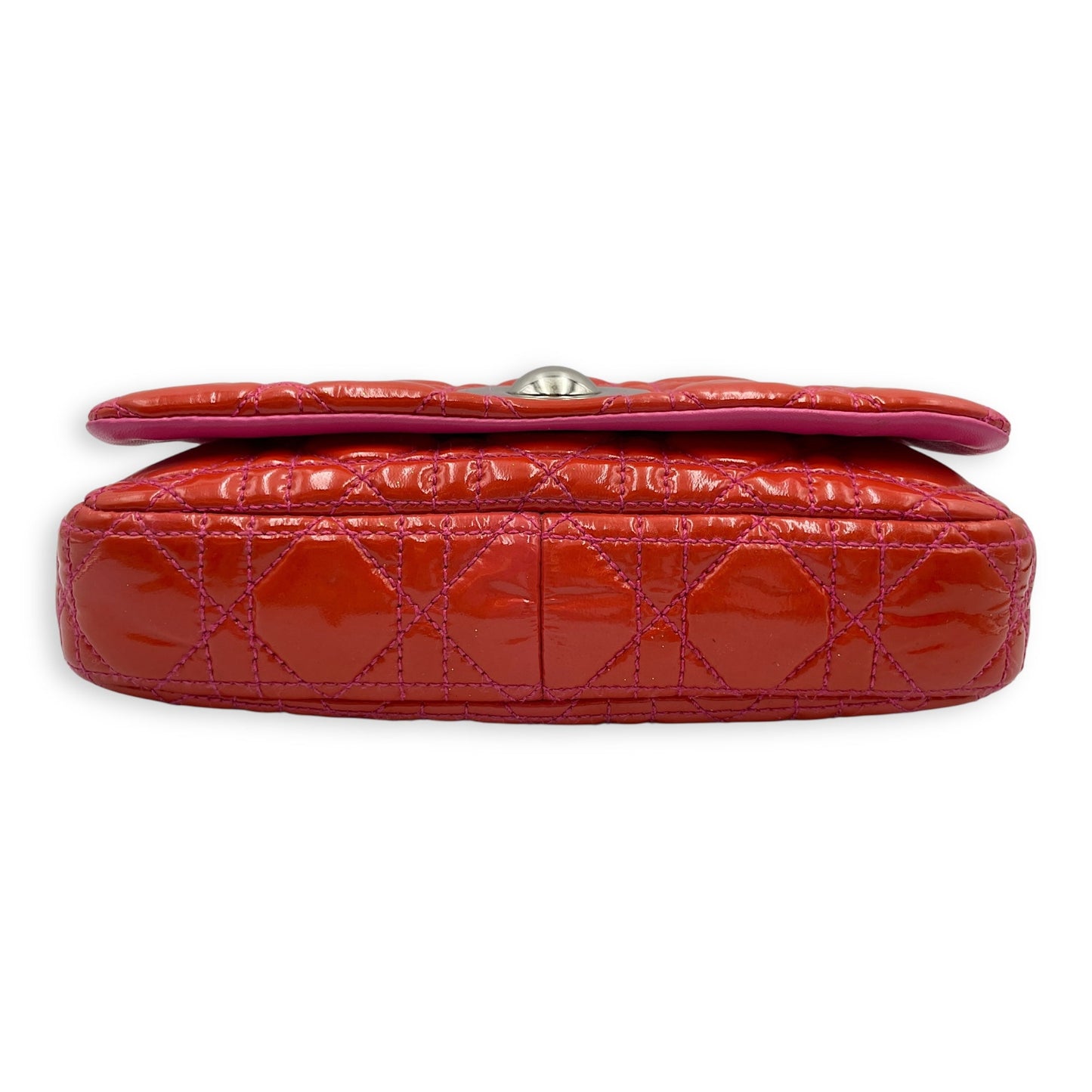 Lady Dior Rendezvous Orange/Pink Shoulder Bag in Patent Leather, Silver hardware