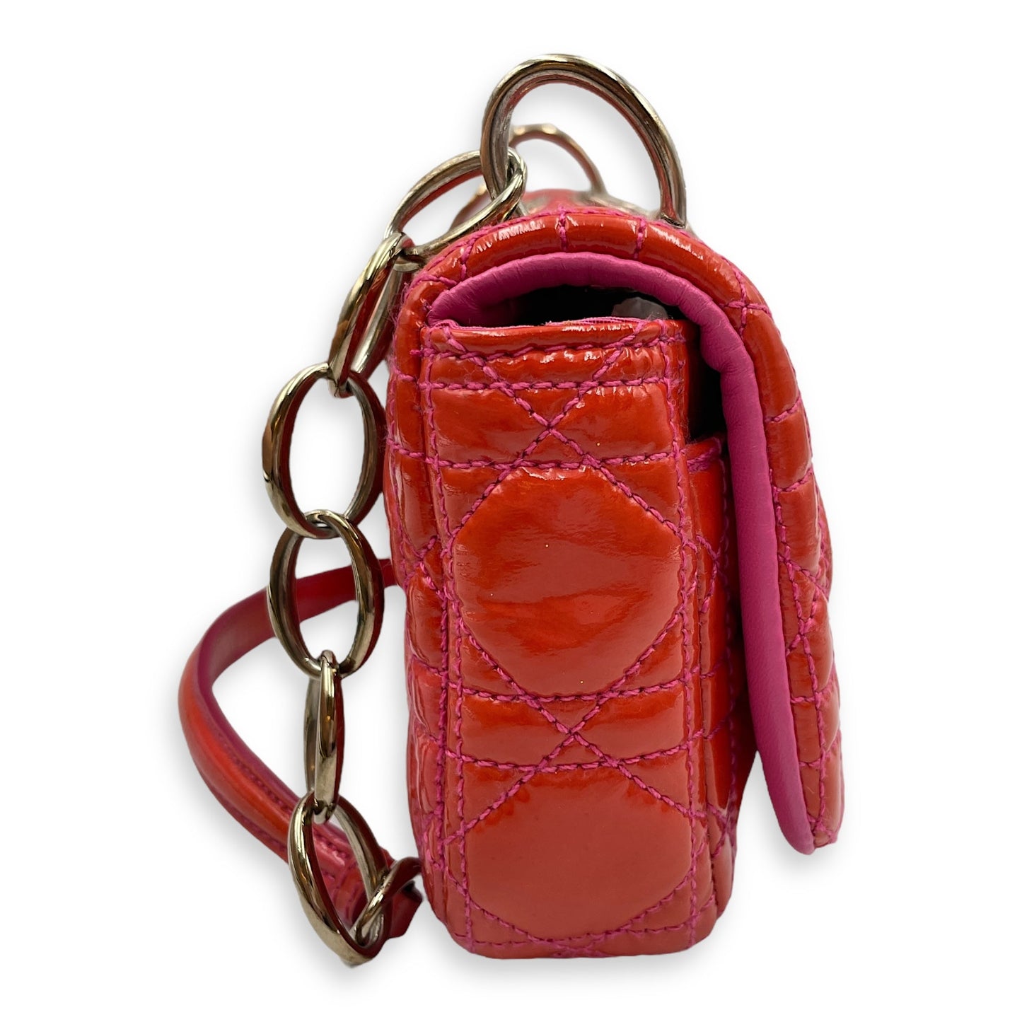 Lady Dior Rendezvous Orange/Pink Shoulder Bag in Patent Leather, Silver hardware