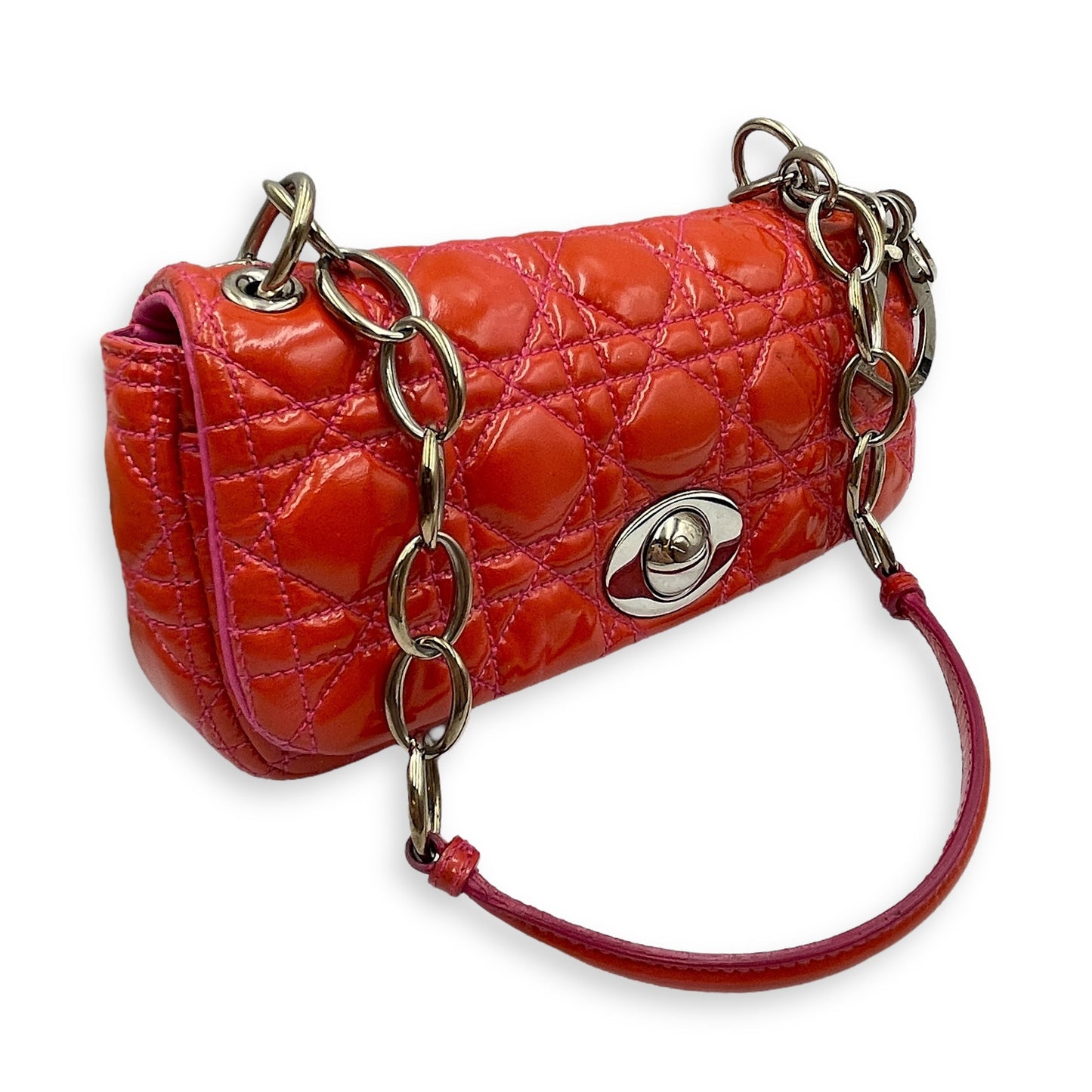 Lady Dior Rendezvous Orange/Pink Shoulder Bag in Patent Leather, Silver hardware