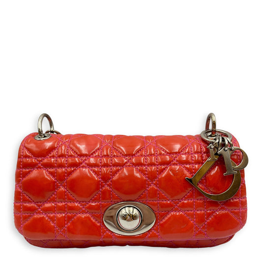 Lady Dior Rendezvous Orange/Pink Shoulder Bag in Patent Leather, Silver hardware