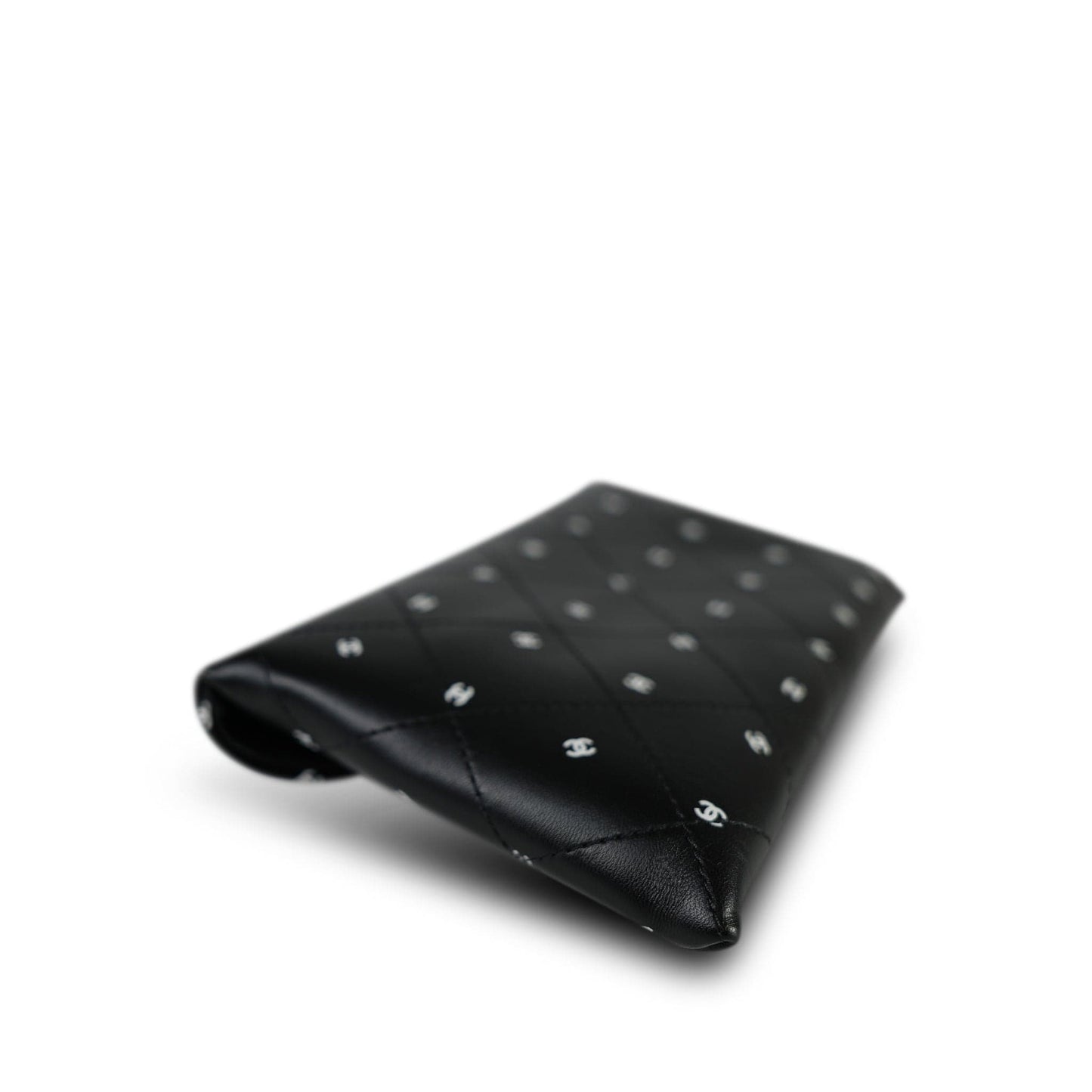 Black Lambskin Quilted CC Printed Envelope Flap Bag Clutch With Chain SHW