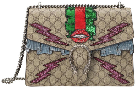 Gucci GG Dionysos Supreme Embroidered Lips & Lightning Shoulder Bag