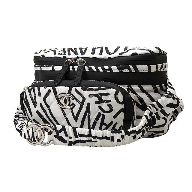 2021AW CHANEL Backpack/daypack/Ruck sack Coconage Monochrome Logo Backpack Waist Pouch Bag  Noir (Black)/Blanc (White) Nylon Silver HW AS2763[BRAND NEW][]