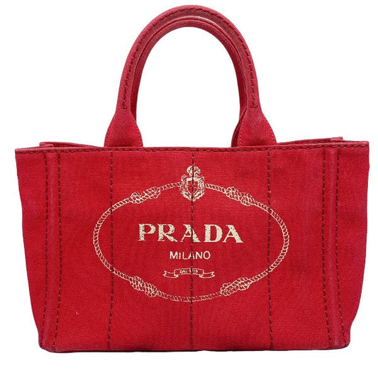 PRADA Tote Bag denim Red Tote Bag canvas Canapa Women Used