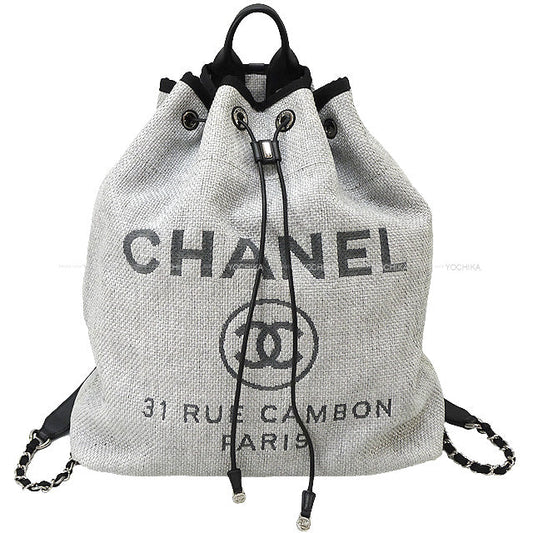 [] CHANEL Backpack/daypack/Ruck sack Deauville Backpack Grey/Noir (Black) Canvas Calf Silver HW A93787[LIKE NEW][]