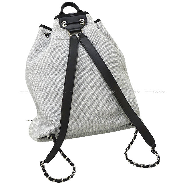 [] CHANEL Backpack/daypack/Ruck sack Deauville Backpack Grey/Noir (Black) Canvas Calf Silver HW A93787[LIKE NEW][]
