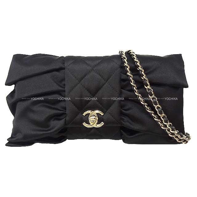 2023 AW NEW Mediatore CHANEL Clutch bag Ribbon Matelasse Chain Noir (Black) Satin Champagne Gold HW AS4098[BRAND NEW][]
