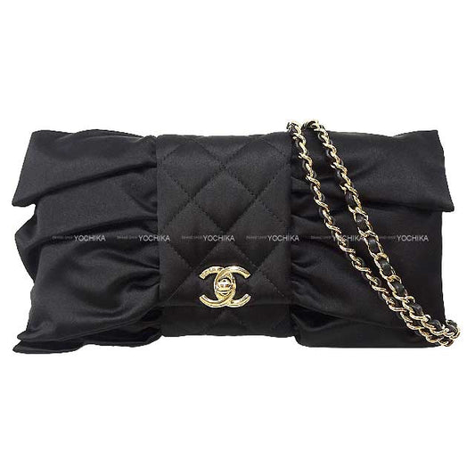 2023 AW NEW Mediatore CHANEL Clutch bag Ribbon Matelasse Chain Noir (Black) Satin Champagne Gold HW AS4098[BRAND NEW][]