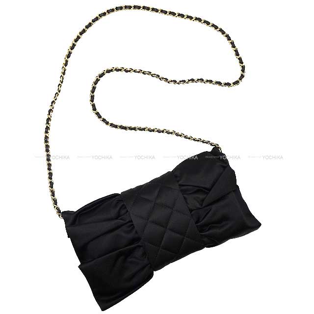 2023 AW NEW Mediatore CHANEL Clutch bag Ribbon Matelasse Chain Noir (Black) Satin Champagne Gold HW AS4098[BRAND NEW][]
