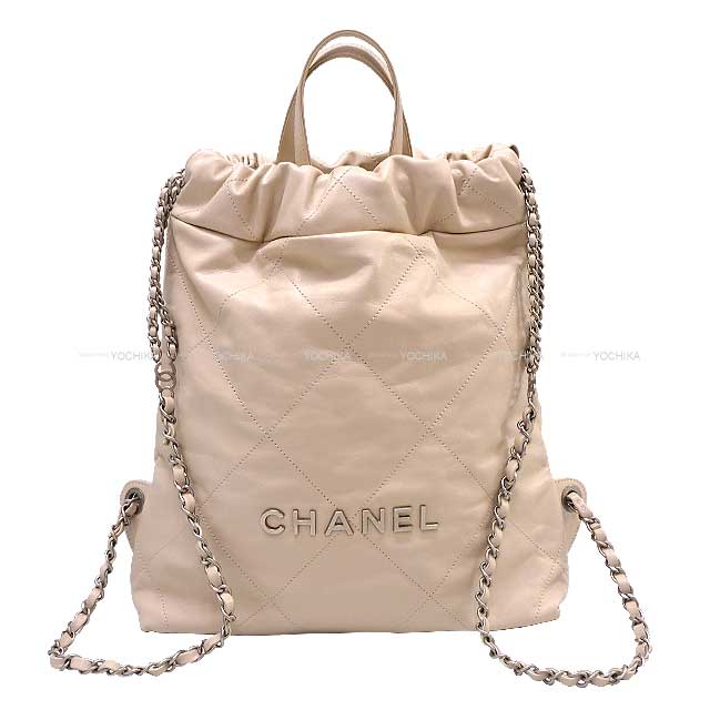 [] CHANEL Backpack/daypack/Ruck sack Chanel 22 Matelasse Hobo COCO mark Chain Beige Shiny Calf Skin Mat Silver HW AS3859[LIKE NEW][]