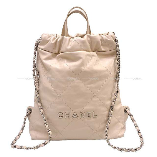 [] CHANEL Backpack/daypack/Ruck sack Chanel 22 Matelasse Hobo COCO mark Chain Beige Shiny Calf Skin Mat Silver HW AS3859[LIKE NEW][]