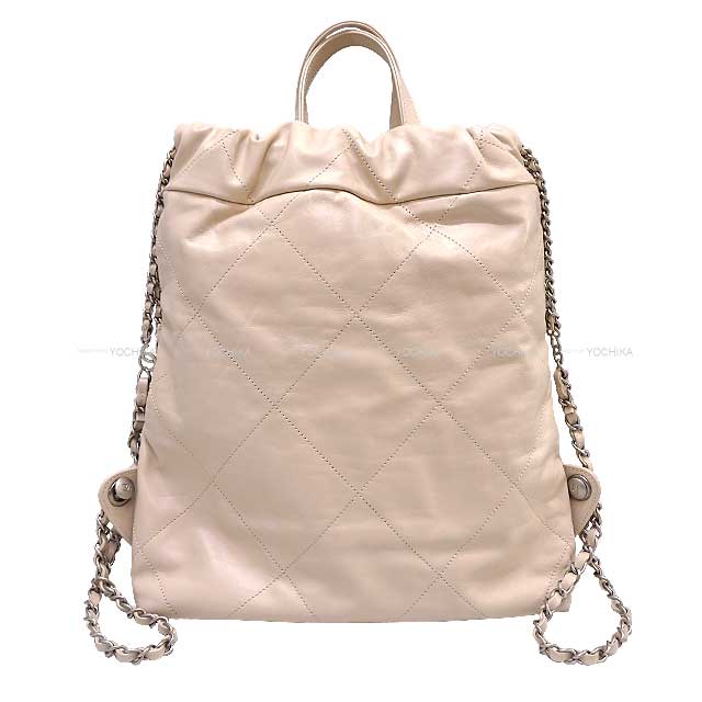 [] CHANEL Backpack/daypack/Ruck sack Chanel 22 Matelasse Hobo COCO mark Chain Beige Shiny Calf Skin Mat Silver HW AS3859[LIKE NEW][]