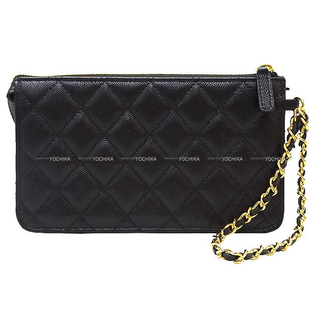 CHANEL Clutch bag Matelasse COCO mark Porch bag with chain Noir (Black) Graind Calf(Caviarskin) Gold HW AP3466[EXCELLENT][]