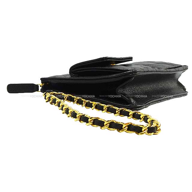 CHANEL Clutch bag Matelasse COCO mark Porch bag with chain Noir (Black) Graind Calf(Caviarskin) Gold HW AP3466[EXCELLENT][]