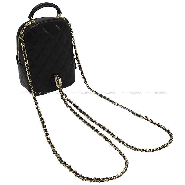CHANEL Backpack/daypack/Ruck sack Matlasse COCO Mark Chain Card case Noir (Black) Graind Calf(Caviarskin) ChainShoulder 32.3"x2 Champagne Gold HW AP3753[BRAND NEW][]