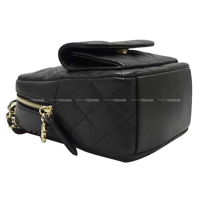 CHANEL Backpack/daypack/Ruck sack Matlasse COCO Mark Chain Card case Noir (Black) Graind Calf(Caviarskin) ChainShoulder 32.3"x2 Champagne Gold HW AP3753[BRAND NEW][]